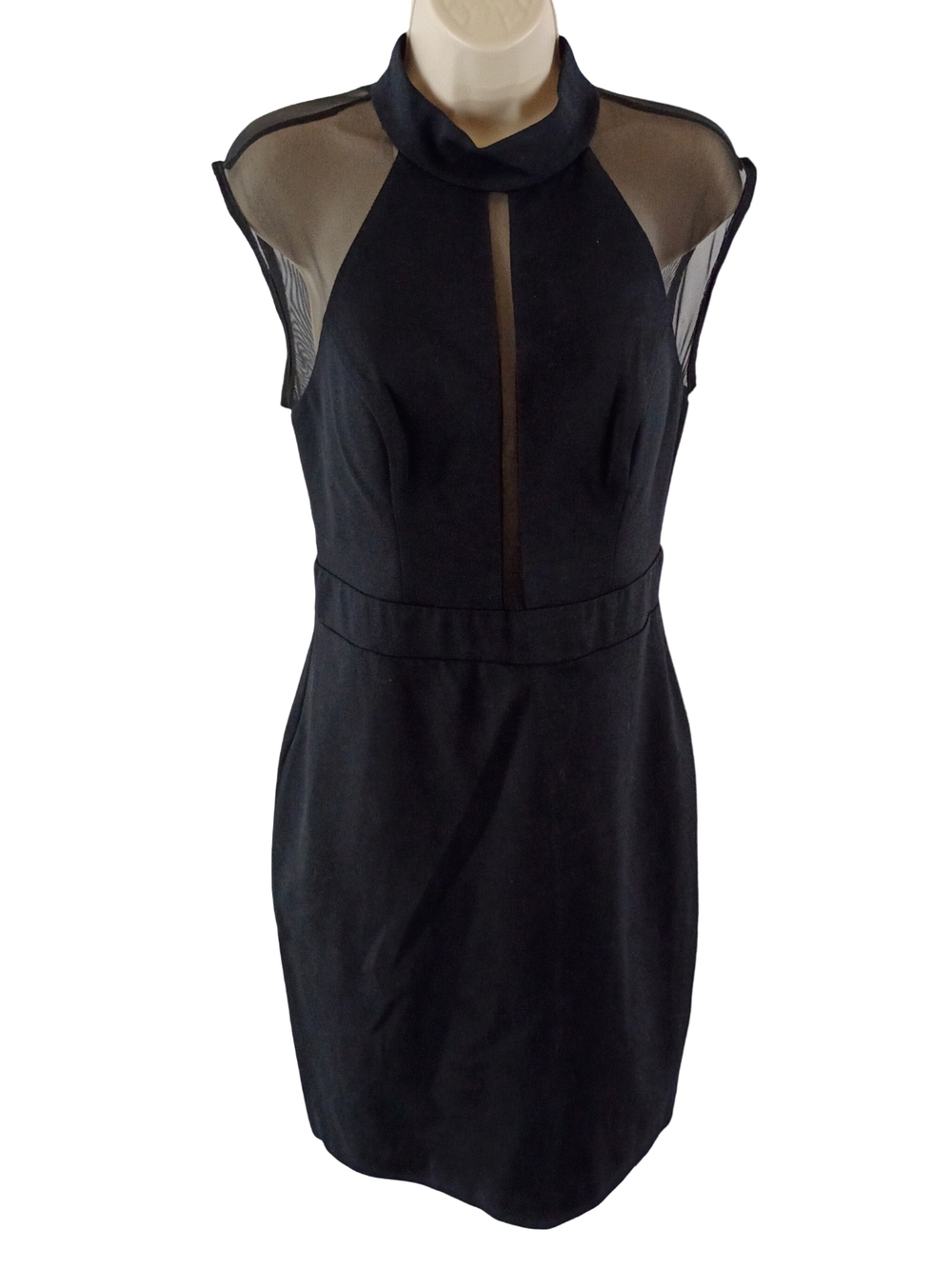Rebecca B Black Sheer-Yoke Midi Dress